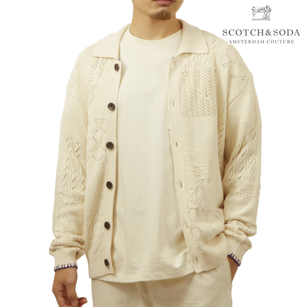 ͽ���� 9�����ͽ�� �����å�����ɥ����� ��� �����ǥ����� ��������Ź SCOTCH&SODA �ܥ�������� �˥å� �������� MULTI STITCH KNITTED CARDIGAN 183604 270 65600 30 IVORY ��EGGNOG��