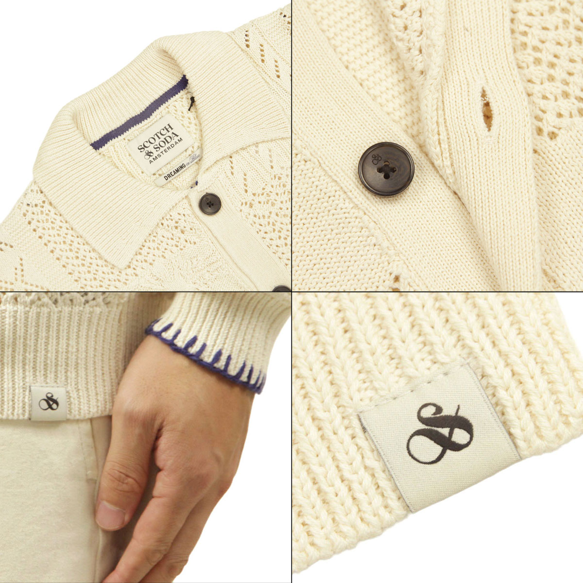 ͽ���� 9�����ͽ�� �����å�����ɥ����� ��� �����ǥ����� ��������Ź SCOTCH&SODA �ܥ�������� �˥å� �������� MULTI STITCH KNITTED CARDIGAN 183604 270 65600 30 IVORY ��EGGNOG��