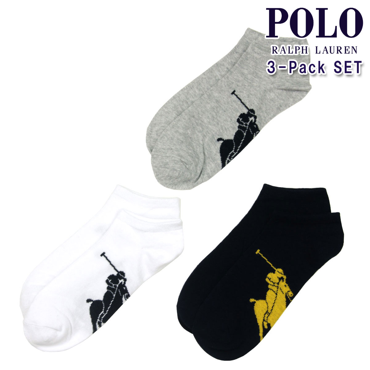 ݥ ե    POLO RALPH LAUREN 3  å 3 PACKBIG POLO SOLE LOW CUT SOCKS 827025PK 991 - ASSORTED (Sweatshirt Grey Heather/Black, White/Black, Navy/Gold) A05B B1C C7D D1E E00F