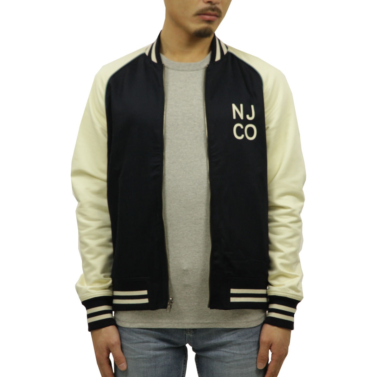 �̡��ǥ��������� �������� ��� ��������Ź Nudie Jeans ���㥱�å�  ���������ॸ�㥱�å� ��������� MARK BASEBALL JACKET OFFWHITE/NAVY W19 160619 5020 A62B B1C C1D D4E E01F