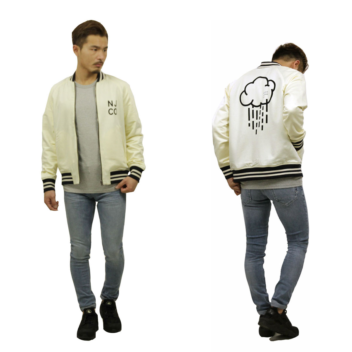 �̡��ǥ��������� �������� ��� ��������Ź Nudie Jeans ���㥱�å�  ���������ॸ�㥱�å� ��������� MARK BASEBALL JACKET OFFWHITE/NAVY W19 160619 5020 A62B B1C C1D D4E E01F