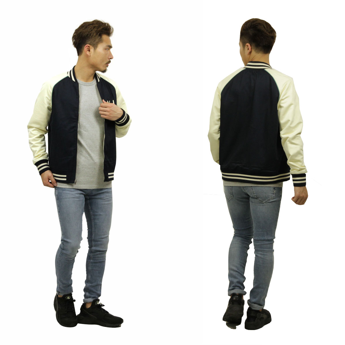 �̡��ǥ��������� �������� ��� ��������Ź Nudie Jeans ���㥱�å�  ���������ॸ�㥱�å� ��������� MARK BASEBALL JACKET OFFWHITE/NAVY W19 160619 5020 A62B B1C C1D D4E E01F