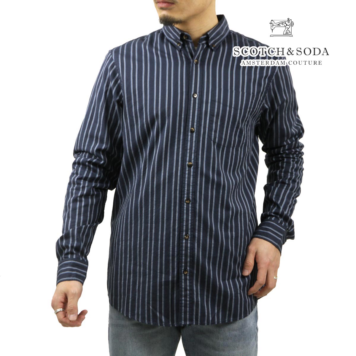 åɥ  Ĺµ Ź SCOTCHSODA åȥ ȥ饤 REGULAR-FIT ORGANIC COTTON STRIPED OXFORD SHIRTS COMBO C 169723 0220