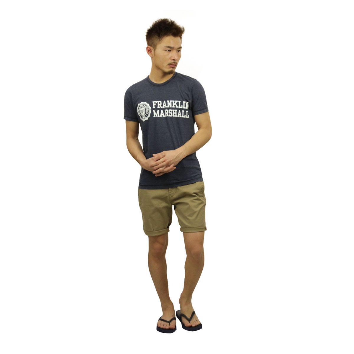 ե󥯥 ޡ T Ź FRANKLINMARSHALL ȾµT 롼ͥå  LOGO TEE NAVY TSMF182AN 45181 4010 A61B B1C C1D D1E E06F