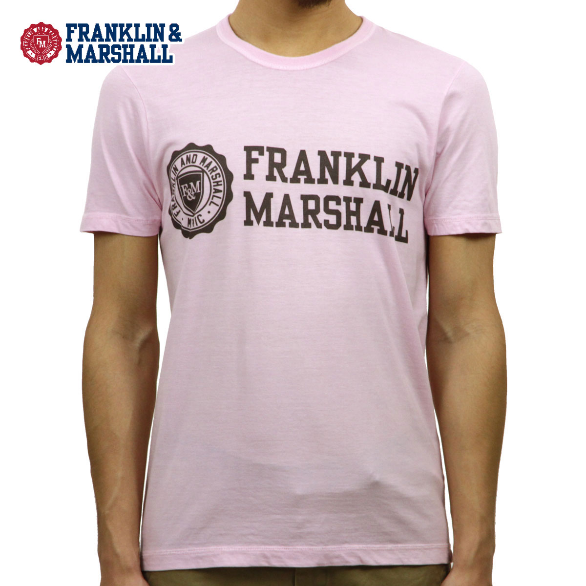 �ե�󥯥�� �ޡ������ T����� ��������Ź FRANKLIN��MARSHALL ȾµT����� ���롼�ͥå�  LOGO TEE POWDER PINK TSMF182AN 45181 4010 A61B B1C C1D D1E E11F