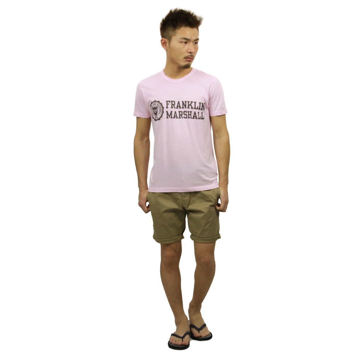 �ե�󥯥�� �ޡ������ T����� ��������Ź FRANKLIN��MARSHALL ȾµT����� ���롼�ͥå�  LOGO TEE POWDER PINK TSMF182AN 45181 4010 A61B B1C C1D D1E E11F