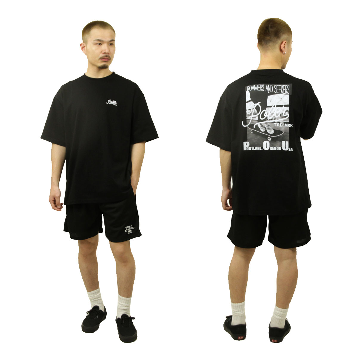 �ݡ��顼 ��� ȾµT����� ��������Ź POLER ���롼�ͥå� �Хå��ץ��� PHOTO RELAX FIT TEE BLACK MCV0063