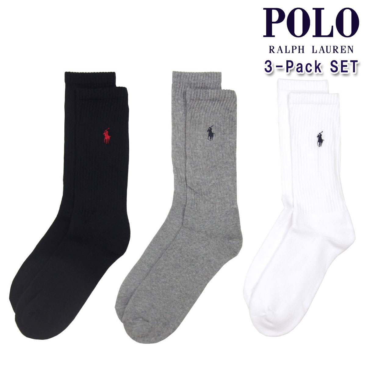 �ݥ� ���ե������ ��� ���� ������ POLO RALPH LAUREN 3���� ������������� ���å��� 3 PACK��CLASSIC FOOT CREW POLO SOCKS 821032PK 991 - ASSORTED (Black, Sweatshirt Grey Heather, White) 001 - BLACK A05B B1C C7D D1E E00F