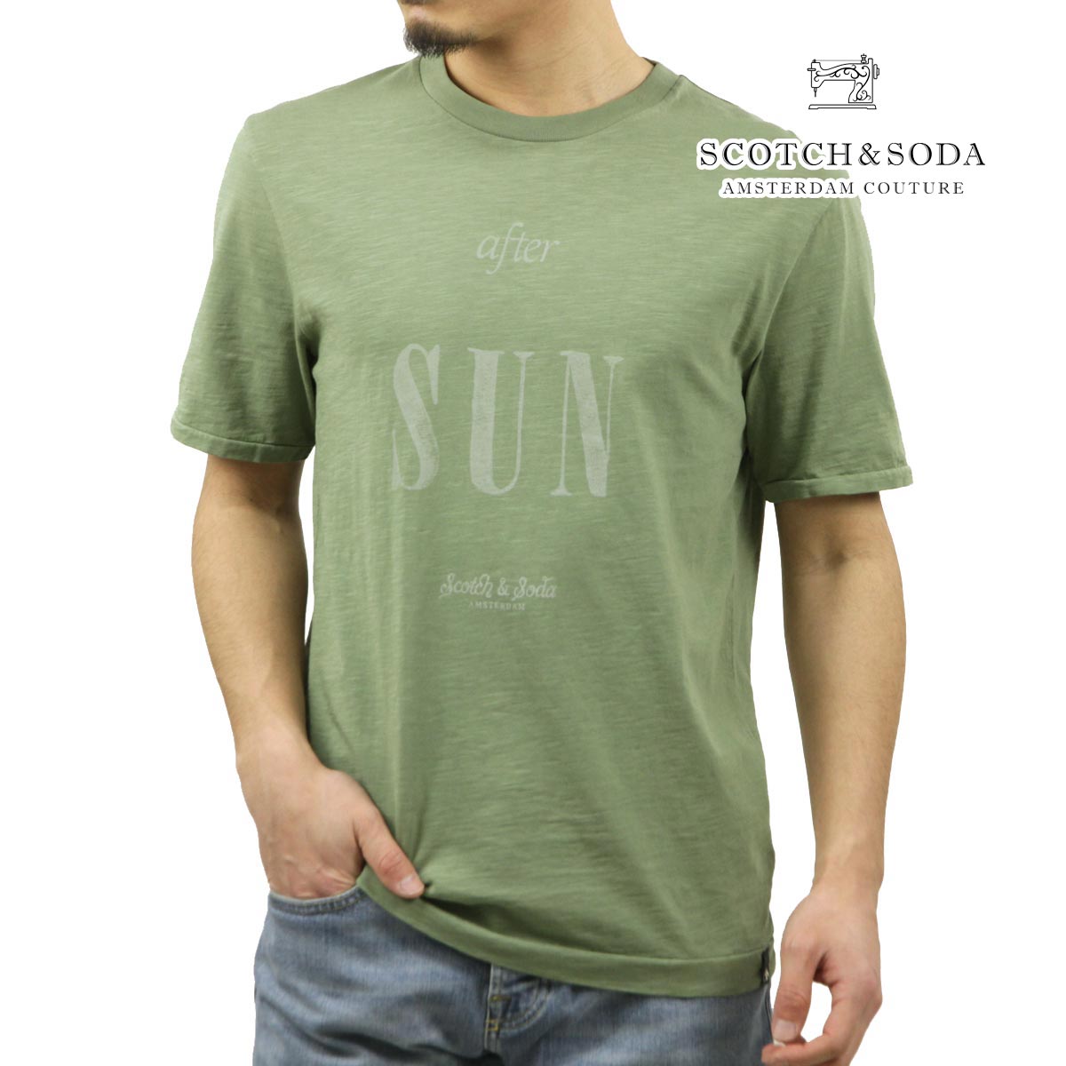 �����å�����ɥ����� ��� ȾµT����� ��������Ź SCOTCH��SODA ���롼�ͥå� �ȥåץ� SLUB-JERSEY ARTWORK ORGANIC COTTON T-SHIRT 172016 0414 KHAKI