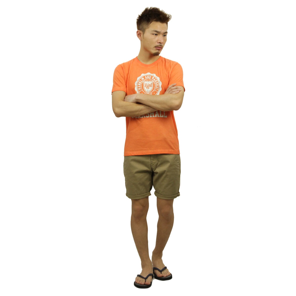 �ե�󥯥�� �ޡ������ T����� ��������Ź FRANKLIN��MARSHALL ȾµT����� ���롼�ͥå�  LOGO TEE SUNSET ORANGE TSMF188AN 45181 4013 A61B B1C C1D D1E E10F