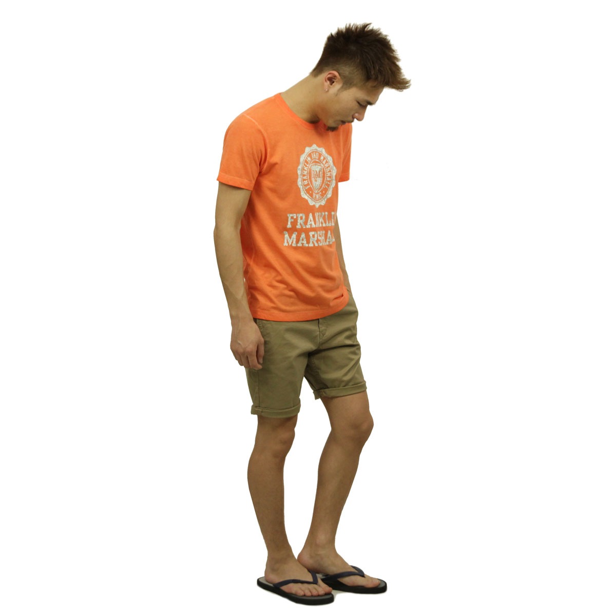 �ե�󥯥�� �ޡ������ T����� ��������Ź FRANKLIN��MARSHALL ȾµT����� ���롼�ͥå�  LOGO TEE SUNSET ORANGE TSMF188AN 45181 4013 A61B B1C C1D D1E E10F