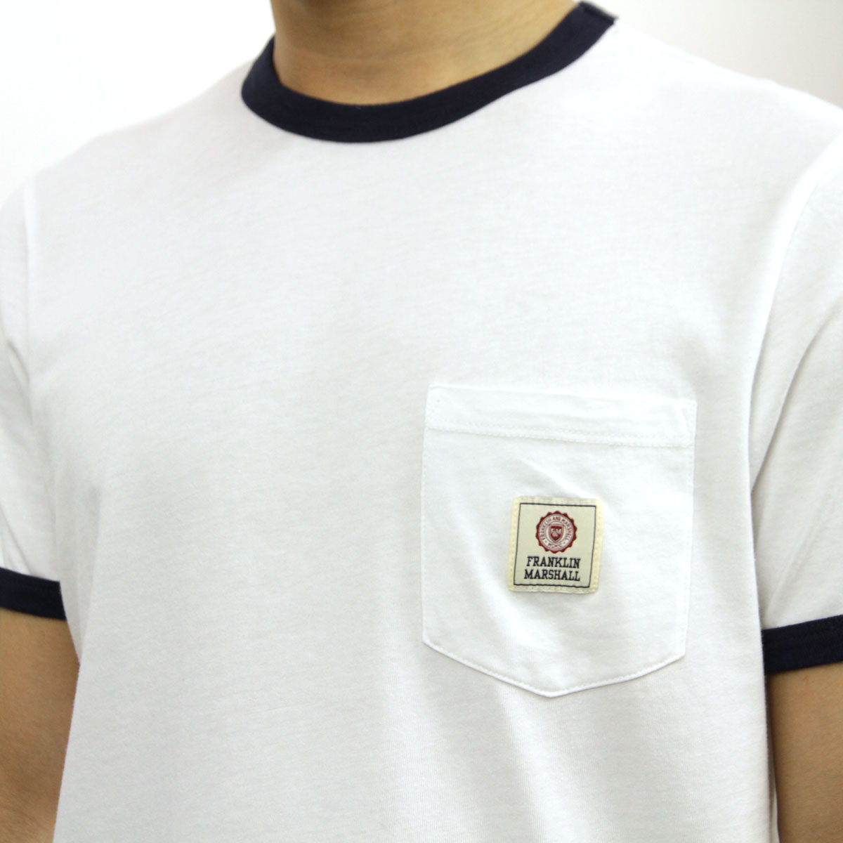 �ե�󥯥�� �ޡ������ T����� ��������Ź FRANKLIN��MARSHALL ȾµT����� ���롼�ͥå�  RINGER TEE WHITE TSMF192AM 45181 4015 A61B B1C C1D D1E E01F