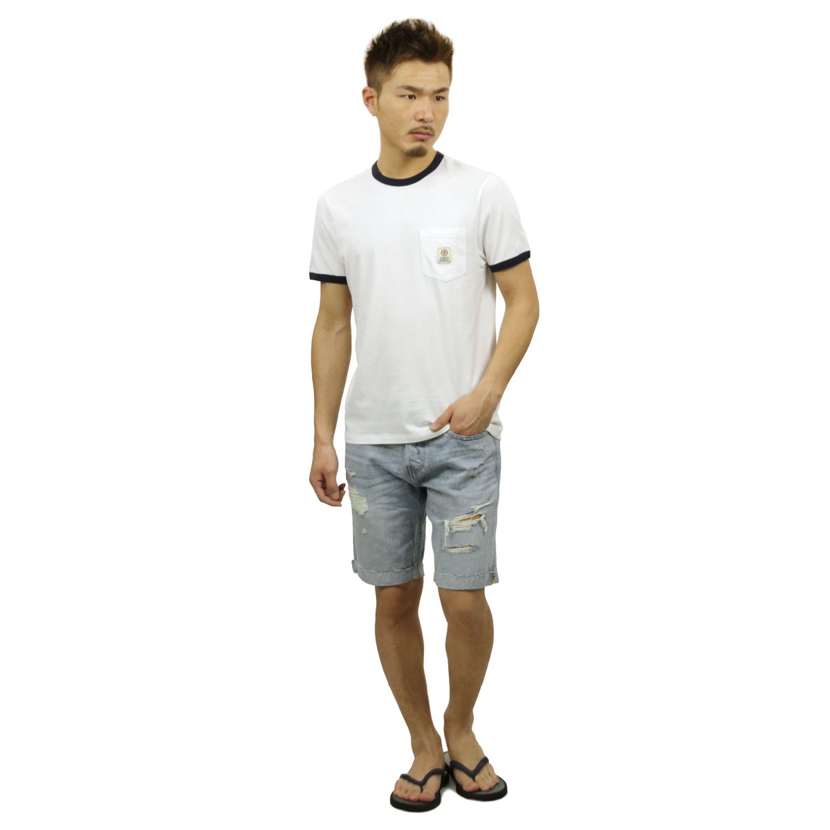 �ե�󥯥�� �ޡ������ T����� ��������Ź FRANKLIN��MARSHALL ȾµT����� ���롼�ͥå�  RINGER TEE WHITE TSMF192AM 45181 4015 A61B B1C C1D D1E E01F