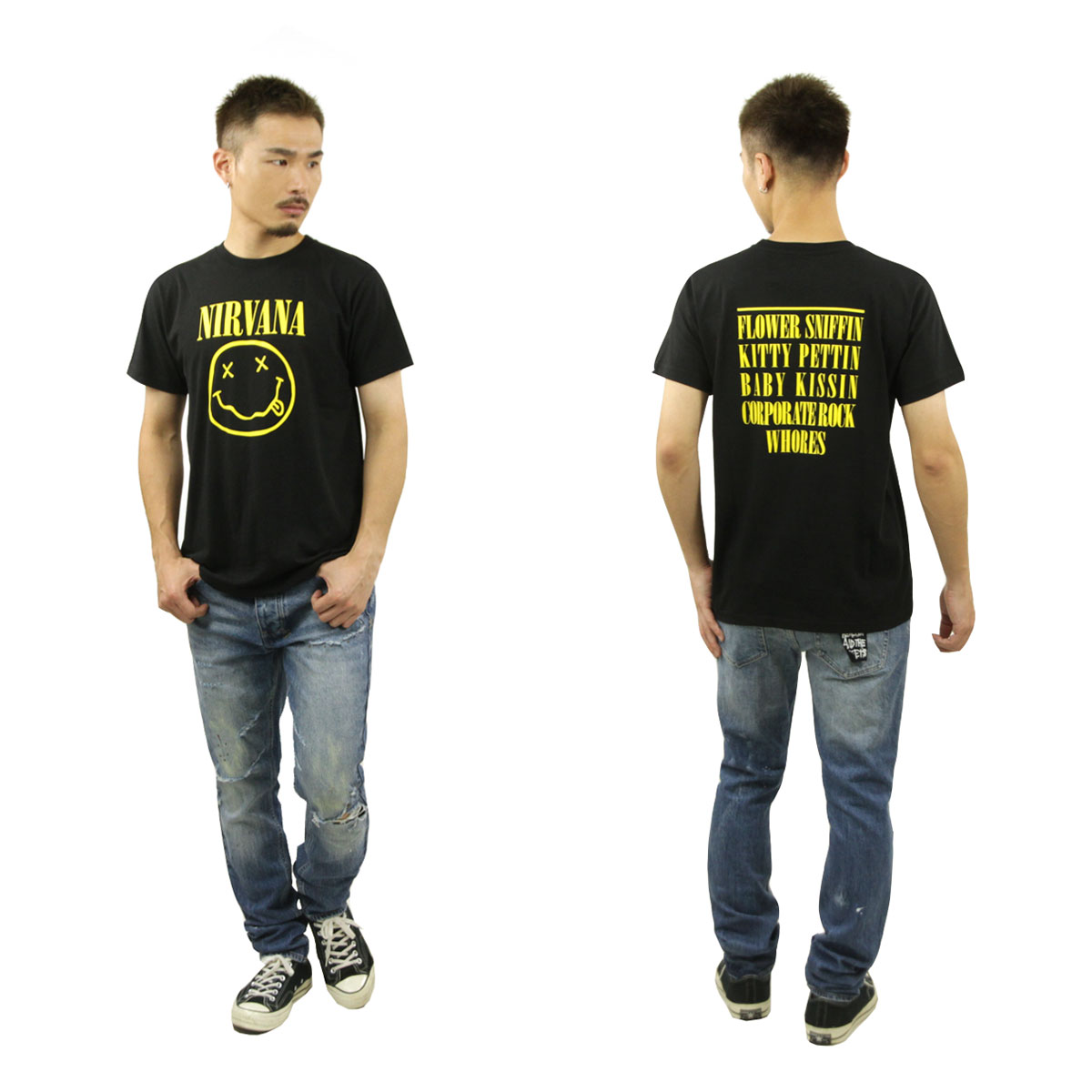 �ߥ塼���å��ƥ� ��� �Х��T����� ������ MUSIC TEE ���å�T����� �˥�������� SPLIT SMILE NIRVANA FLOWER MUSIC TEE