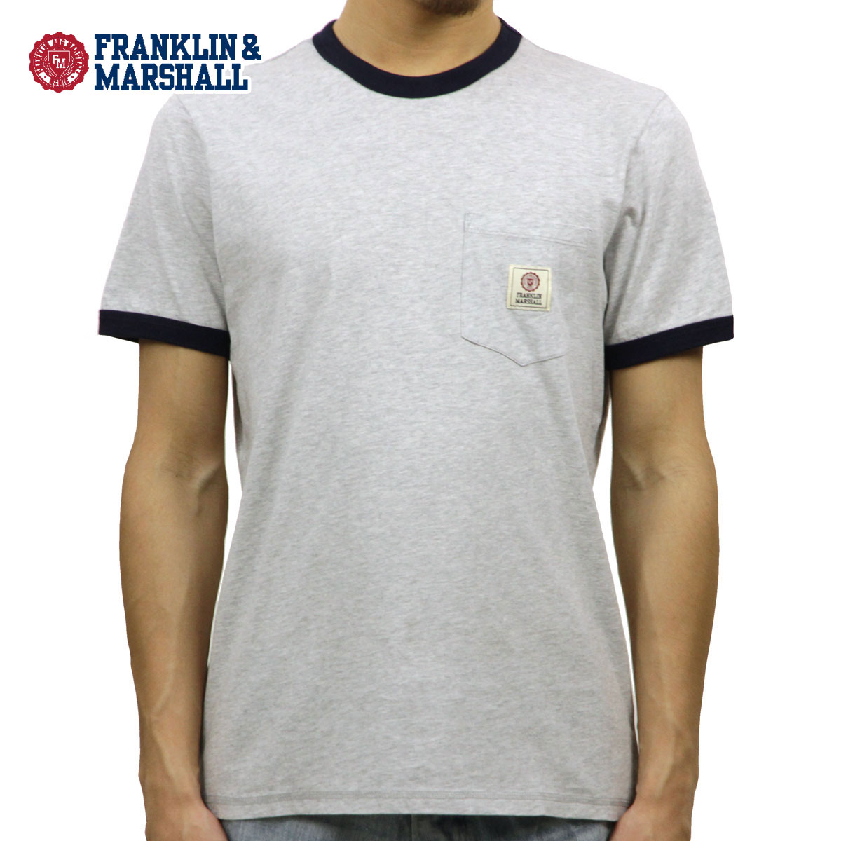 �ե�󥯥�� �ޡ������ T����� ��������Ź FRANKLIN��MARSHALL ȾµT����� ���롼�ͥå�  RINGER TEE LIGHT GREY MELANGE TSMF192AM 45181 4015 A61B B1C C1D D1E E02F