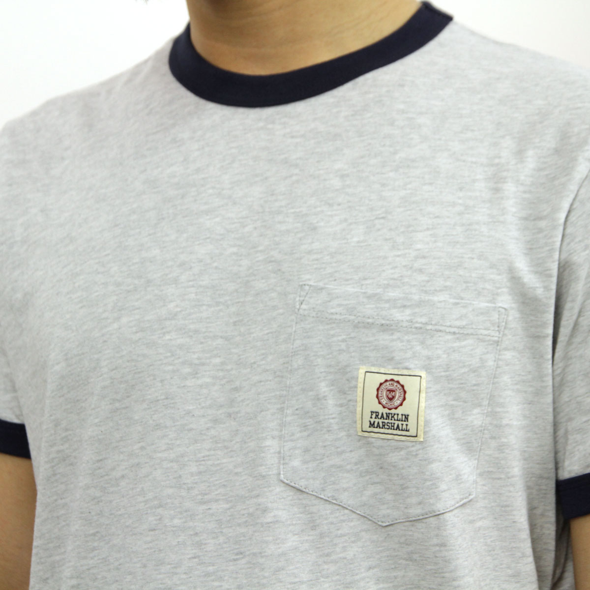 �ե�󥯥�� �ޡ������ T����� ��������Ź FRANKLIN��MARSHALL ȾµT����� ���롼�ͥå�  RINGER TEE LIGHT GREY MELANGE TSMF192AM 45181 4015 A61B B1C C1D D1E E02F
