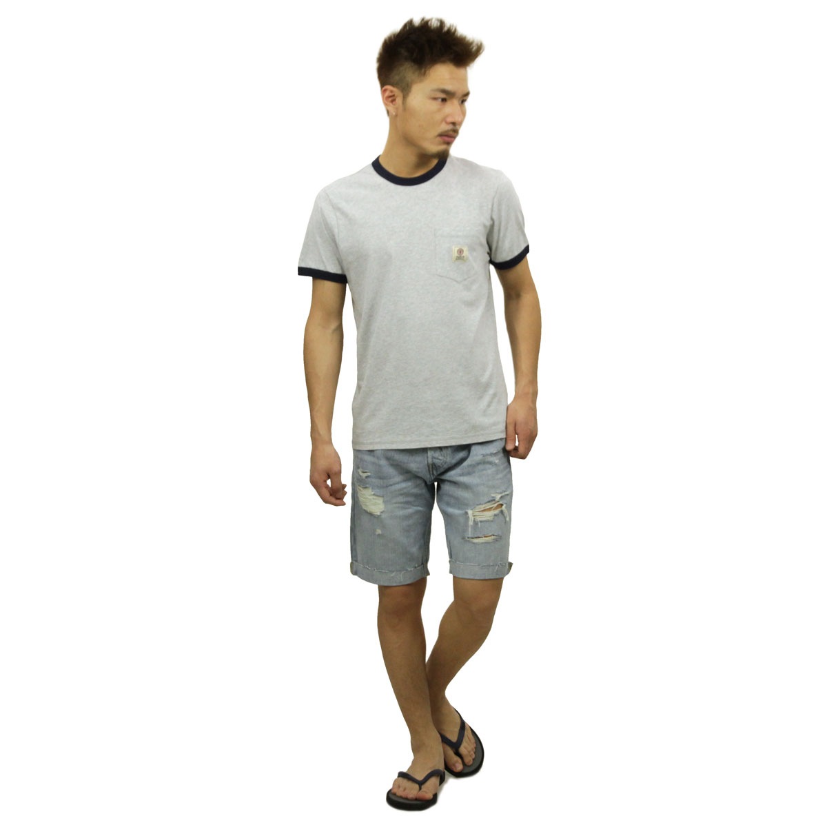 �ե�󥯥�� �ޡ������ T����� ��������Ź FRANKLIN��MARSHALL ȾµT����� ���롼�ͥå�  RINGER TEE LIGHT GREY MELANGE TSMF192AM 45181 4015 A61B B1C C1D D1E E02F