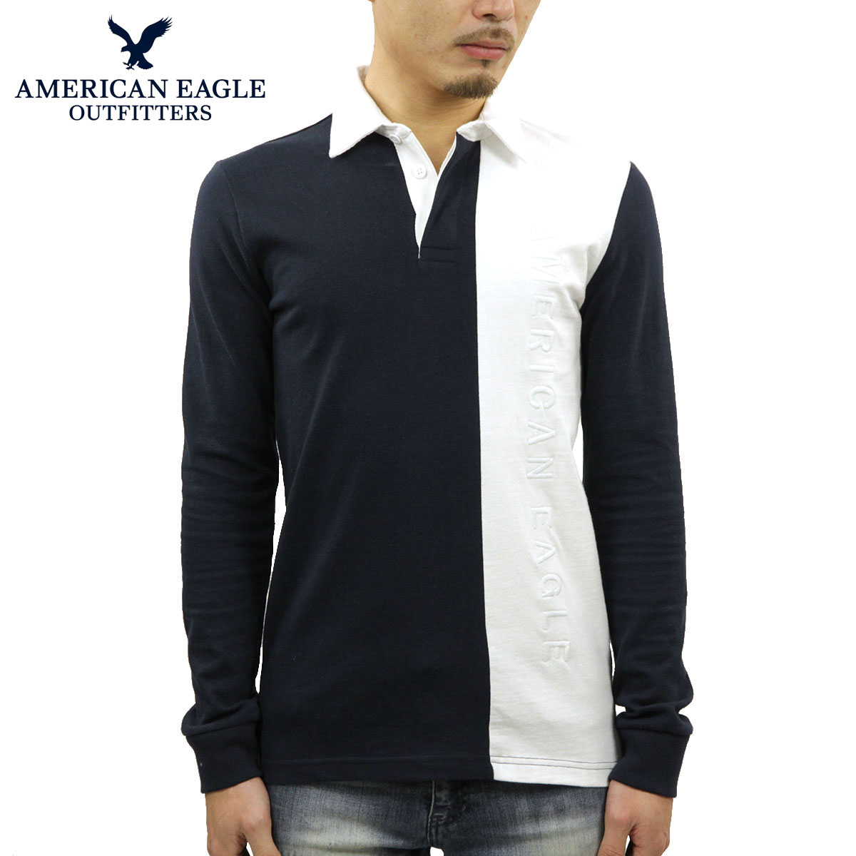 ����ꥫ�󥤡����� �饬������� ��� ������ AMERICAN EAGLE Ĺµ�饬������� AE LONG SLEEVE COLOR BLOCK POLO SHIRT 0176-8978-410 A04B B1C C1D D6E E06F