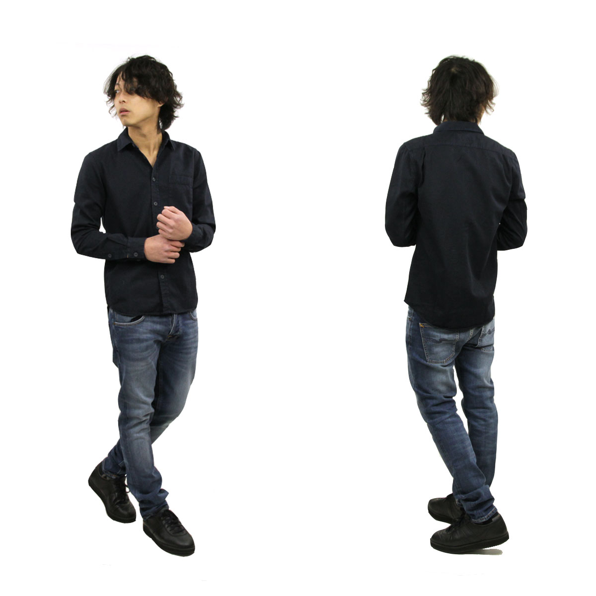̡ǥ   Ź Nudie Jeans Ĺµ  HENRY LONG SLEEVE SHIRT NAVY B25 140501 A62B B1C C1D D6E E06F