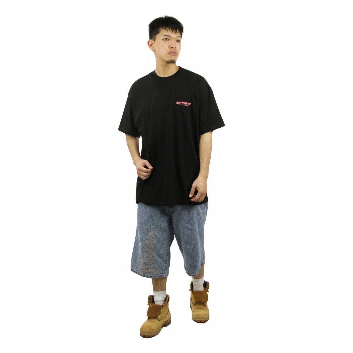 �����ϡ��� ��� ȾµT����� ������ CARHARTT WIP ���롼�ͥå� �Хå��ץ��� SHORT SLEEVE INK BLEED T-SHIRT BLACK / PINK I032878