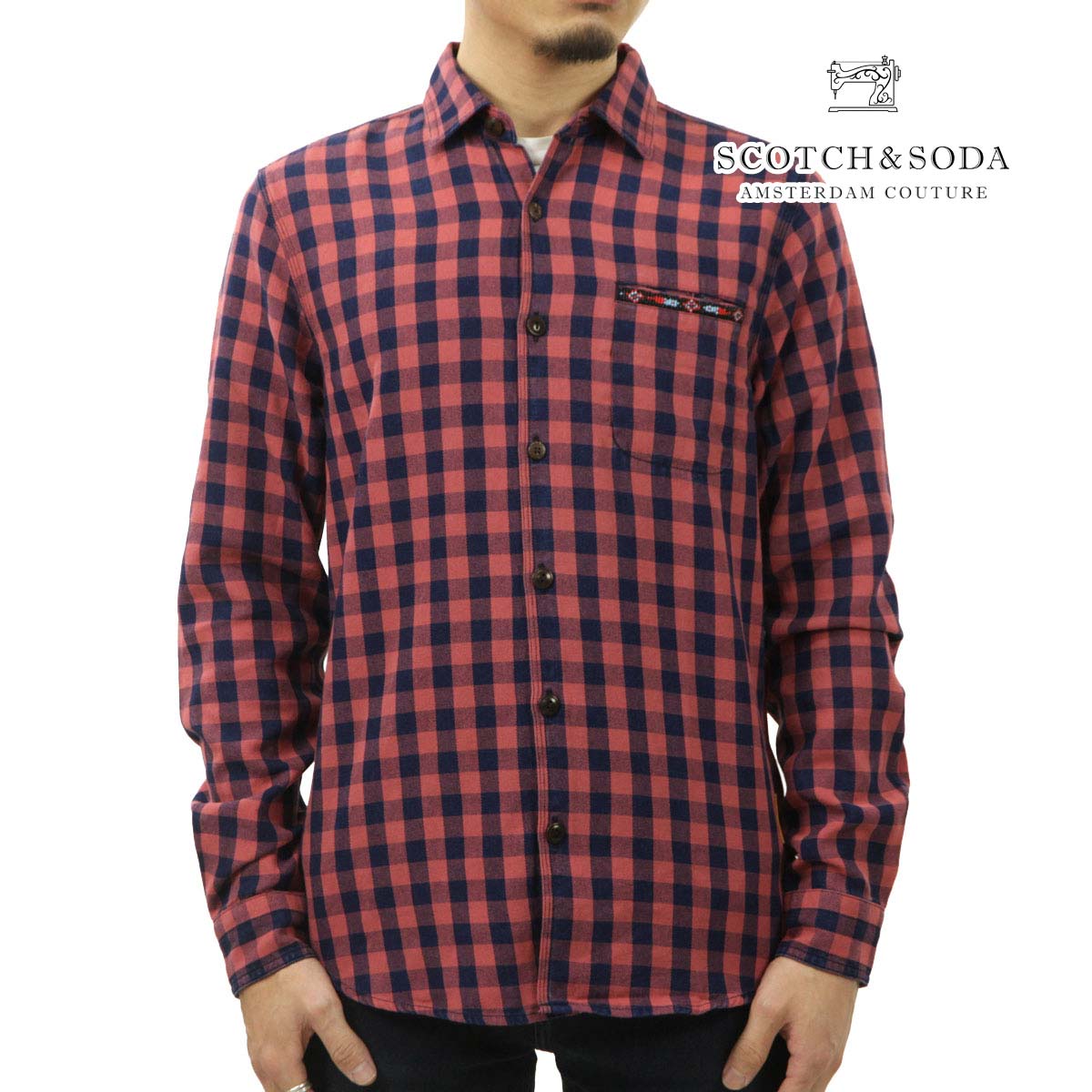 �����å�����ɥ����� ��� �����å������ ��������Ź SCOTCH��SODA �ܥ�������� Ĺµ����� WASHED INDIGO CHECK SHIRT COMBO A 165309 0217 51427 19