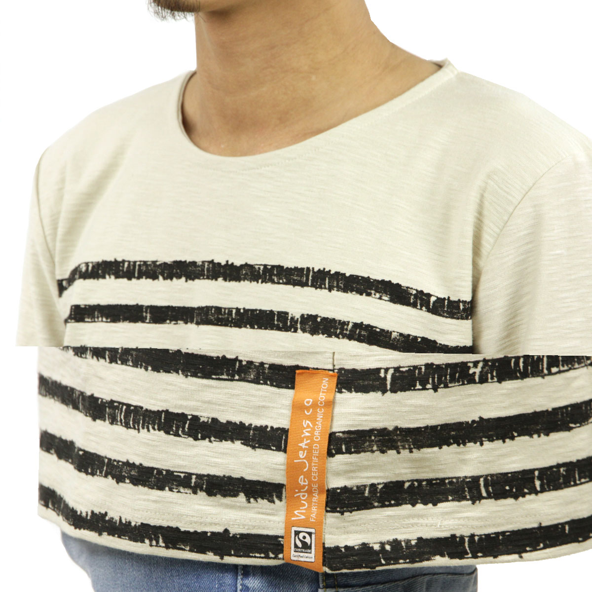 ̡ǥ T  Ź Nudie Jeans ĹµT LS T-shirt Org.Sketched Stripes Offwhite/Black W08 131298 4026 D15S25
