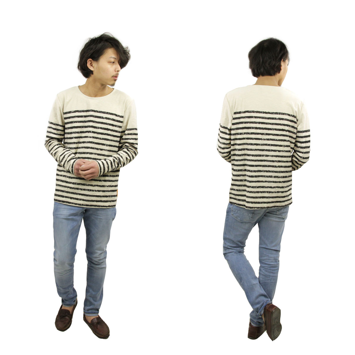 ̡ǥ T  Ź Nudie Jeans ĹµT LS T-shirt Org.Sketched Stripes Offwhite/Black W08 131298 4026 D15S25