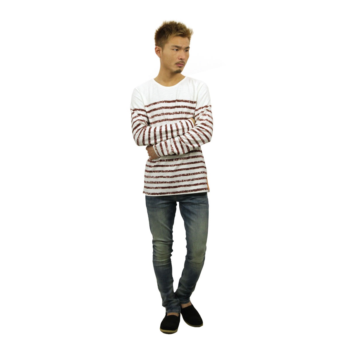 ̡ǥ T  Ź Nudie Jeans ĹµT LS T-shirt Org.Sketched Stripes