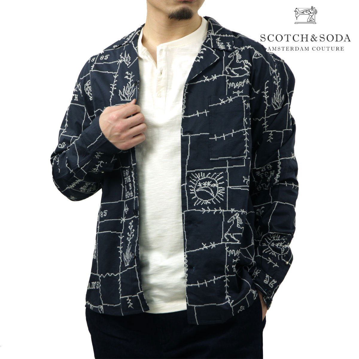 �����å�����ɥ����� ��� ���ߥ���� ��������Ź SCOTCH&SODA Ĺµ �����奢�륷��� ALLOVER EMBROIDERED SHIRT MARFA CROSS STITCH CARBON (NAVY) 182210 001 51700 79 A39B B1C C1D D6E E06F