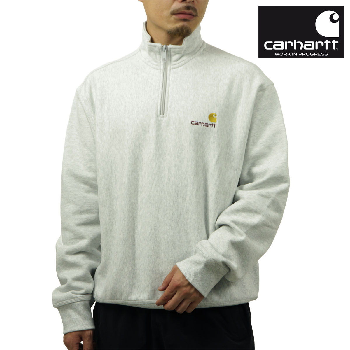 �����ϡ��� ��� �������å� ������ CARHARTT WIP ���� �ϡ��ե��å� �ȥ졼�ʡ� HALF ZIP AMERICAN SCRIPT SWEAT ASH HEATHER I027014 482XX
