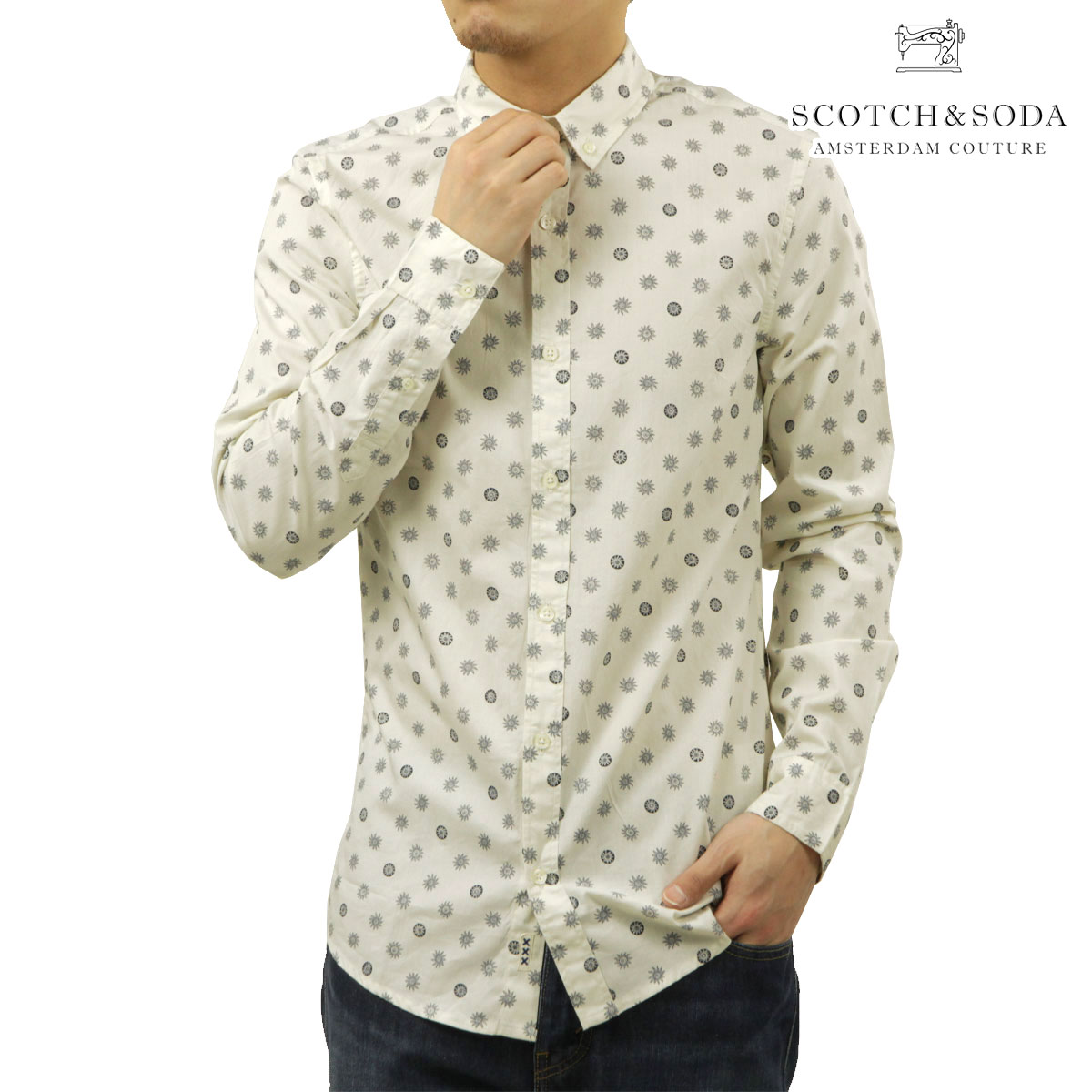 �����å�����ɥ����� ��� Ĺµ����� ��������Ź SCOTCH&SODA �ܥ�������� �ݥץ�󥷥�� MICROPRINT POPLIN SLIM FIT SHIRT FOULARD EGGNOG 183058 100 51415 09 A39B B1C C1D D6E E18F