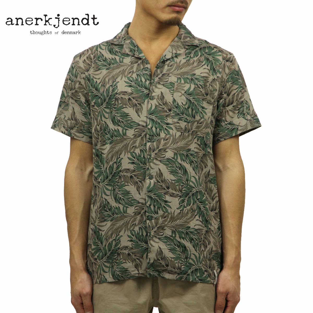 ʥå ANERKJENDT Ź  Ⱦµߥ ץ󥫥顼 SHORT SLEEVE OPEN COLLARED SHIRT DUSKY GREEN 9219046 4026 A81B B1C C1D D6E E08F