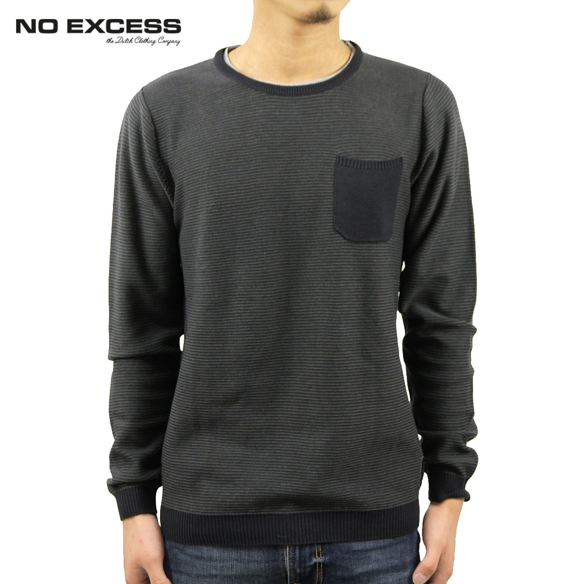 �Ρ��������� ����T ��� ��������Ź NO EXCESS ĹµT����� PULLOVER R-NECK STRIPES KNIT 230823 23 dk grey D15S25