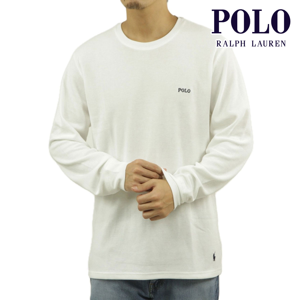 �ݥ� ���ե������ ��� ĹµT����� ������ POLO RALPH LAUREN �����ޥ�T����� ��åե����� ����T FOLDED WAFFLE LONG SLEEVE CREE TEE T-SHIRT PWLC2 WHITE / CRUISE NAVY LOGO