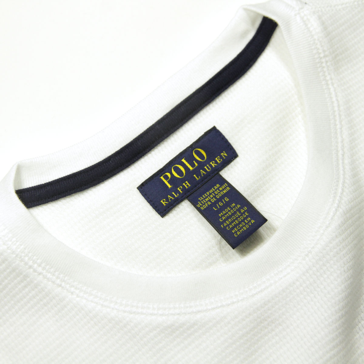 �ݥ� ���ե������ ��� ĹµT����� ������ POLO RALPH LAUREN �����ޥ�T����� ��åե����� ����T FOLDED WAFFLE LONG SLEEVE CREE TEE T-SHIRT PWLC2 WHITE / CRUISE NAVY LOGO