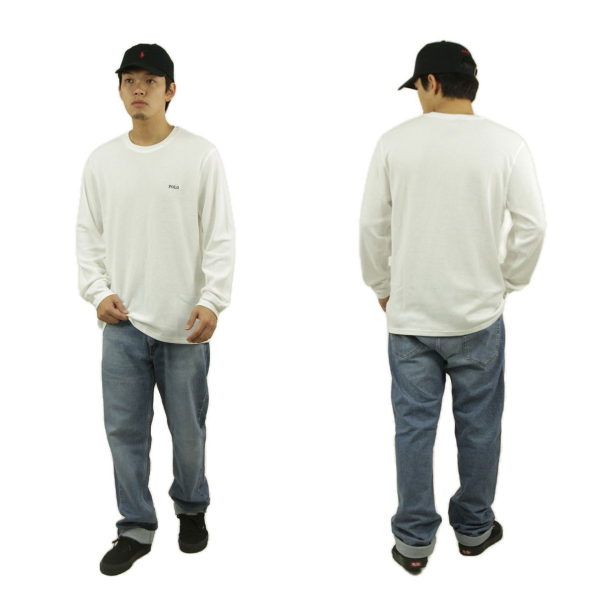 �ݥ� ���ե������ ��� ĹµT����� ������ POLO RALPH LAUREN �����ޥ�T����� ��åե����� ����T FOLDED WAFFLE LONG SLEEVE CREE TEE T-SHIRT PWLC2 WHITE / CRUISE NAVY LOGO