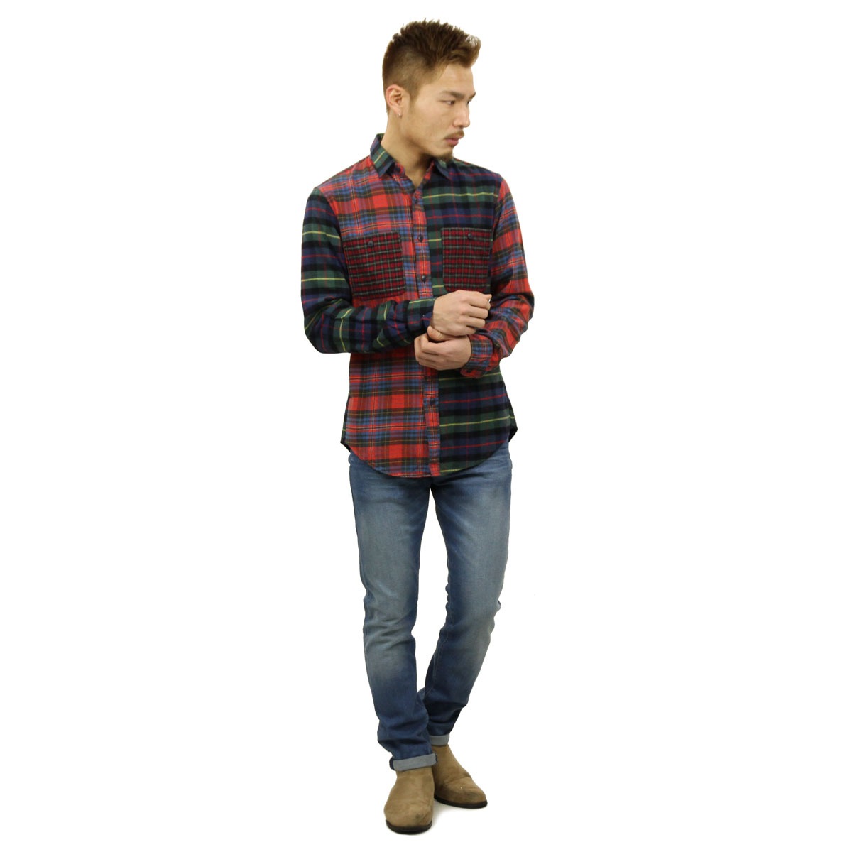���������롼 J.CREW ������ ��� �ܥ�������� Ĺµ�ͥ륷��� SLIM MIXED FLANNEL SHIRT H2110 HOLIDAY PLAID A38B B1C C1D D6E E08F