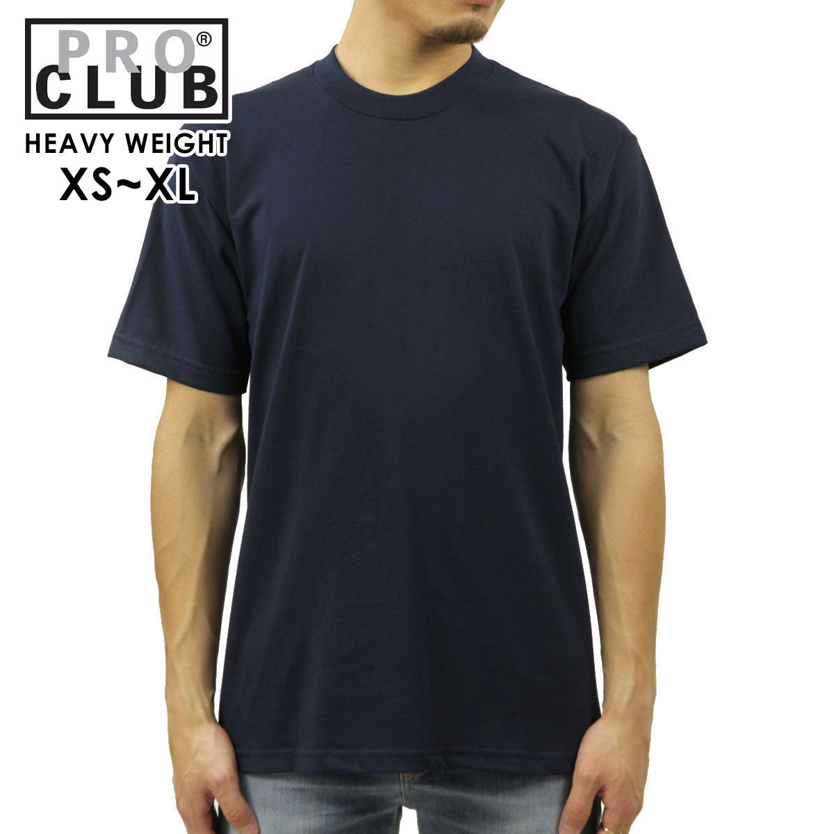 �ץ������ T����� ��� ������ PROCLUB ȾµT����� ���롼�ͥå�T����� HEAVY WEIGHT COTTON SHORT SLEEVE CREW NECK T-SHIRT NAVY #101  �礭�������� AB6B B1C C1D D1E E06F