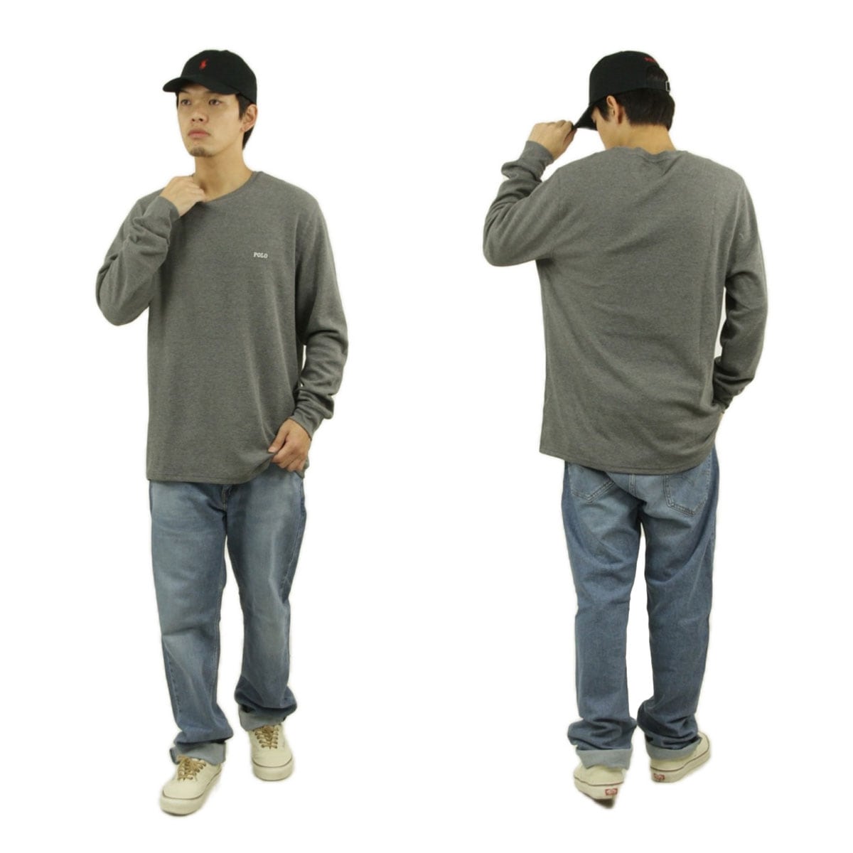 �ݥ� ���ե������ ��� ĹµT����� ������ POLO RALPH LAUREN �����ޥ�T����� ��åե����� ����T FOLDED WAFFLE LONG SLEEVE CREE TEE T-SHIRT PWLC2 ANDOVER HEATHER / POLO BLACK LOGO