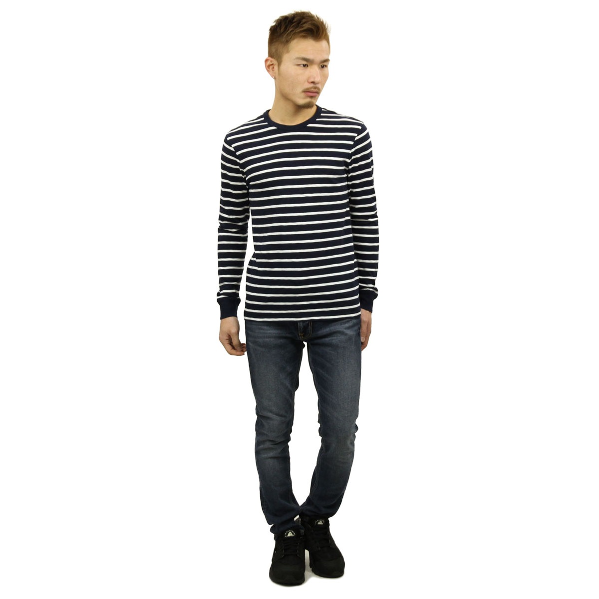 ���������롼 T����� ����T ��� ������ J.CREW �ܡ����� ĹµT����� LONG-SLEEVE DECK-STRIPED TEXTURED COTTON T-SHIRT C7931 VINTAGE NAVY WHITE