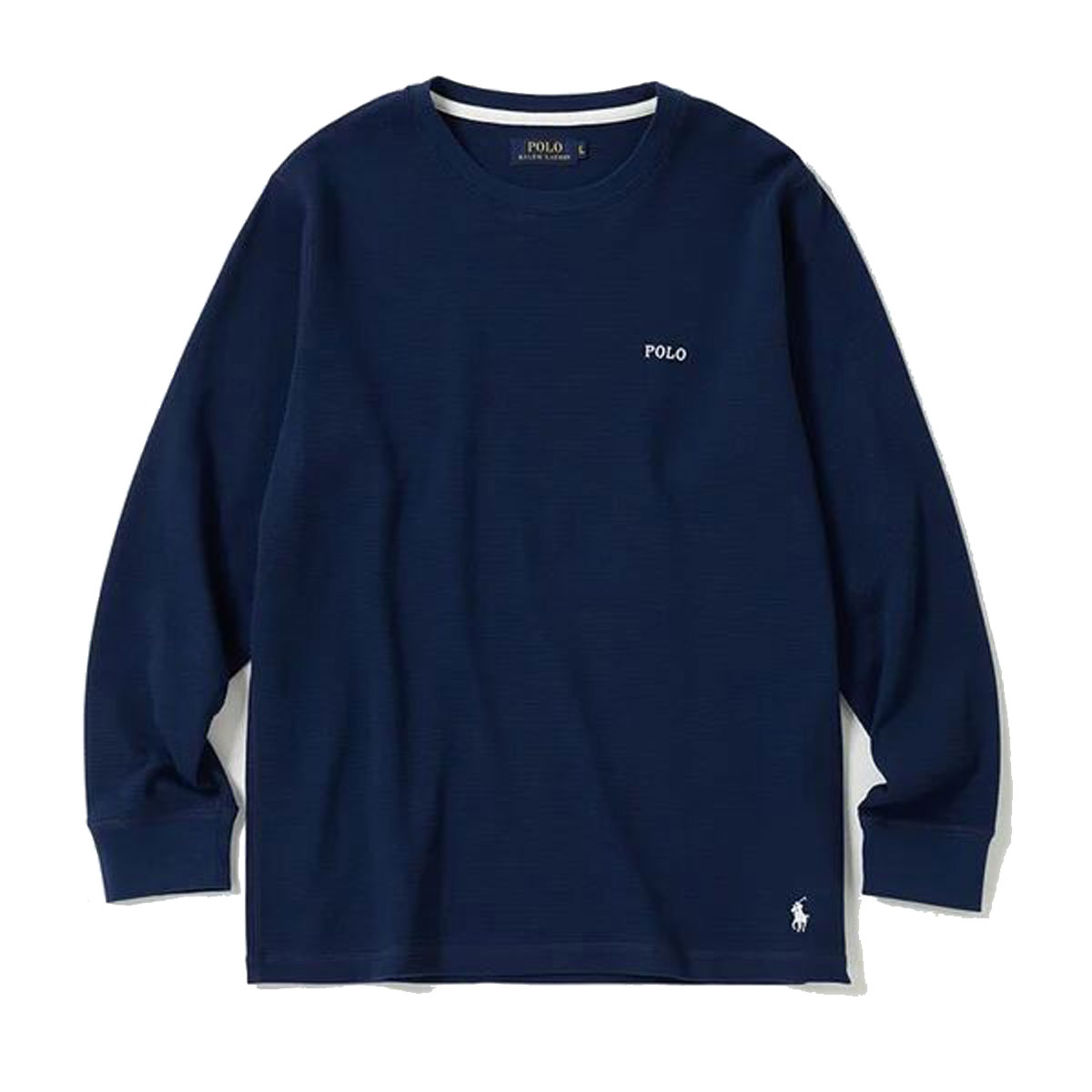 ݥ ե  ĹµT  POLO RALPH LAUREN ޥT åե T FOLDED WAFFLE LONG SLEEVE CREE TEE T-SHIRT PWLC2 CRUISE NAVY / WHITE LOGO
