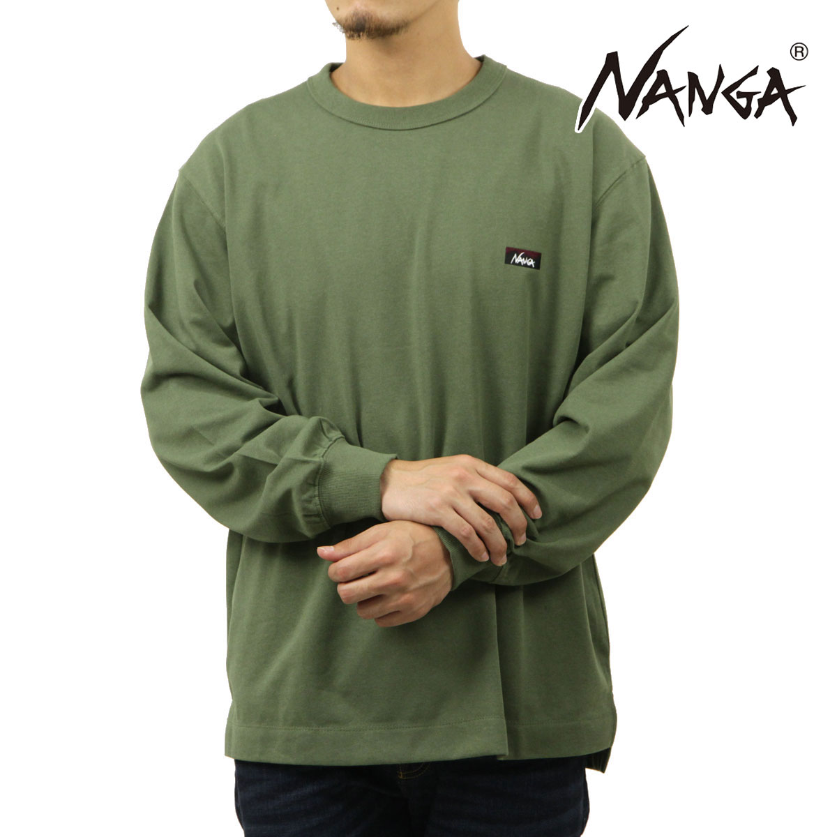�ʥ� ��� ĹµT����� ��������Ź NANGA ���롼�ͥå� ���� ����T ECO HYBRID BOX LOGO EMBROIDERY LONG SLEEVE TEE BLK NW2411-1G803-A GRN GREEN