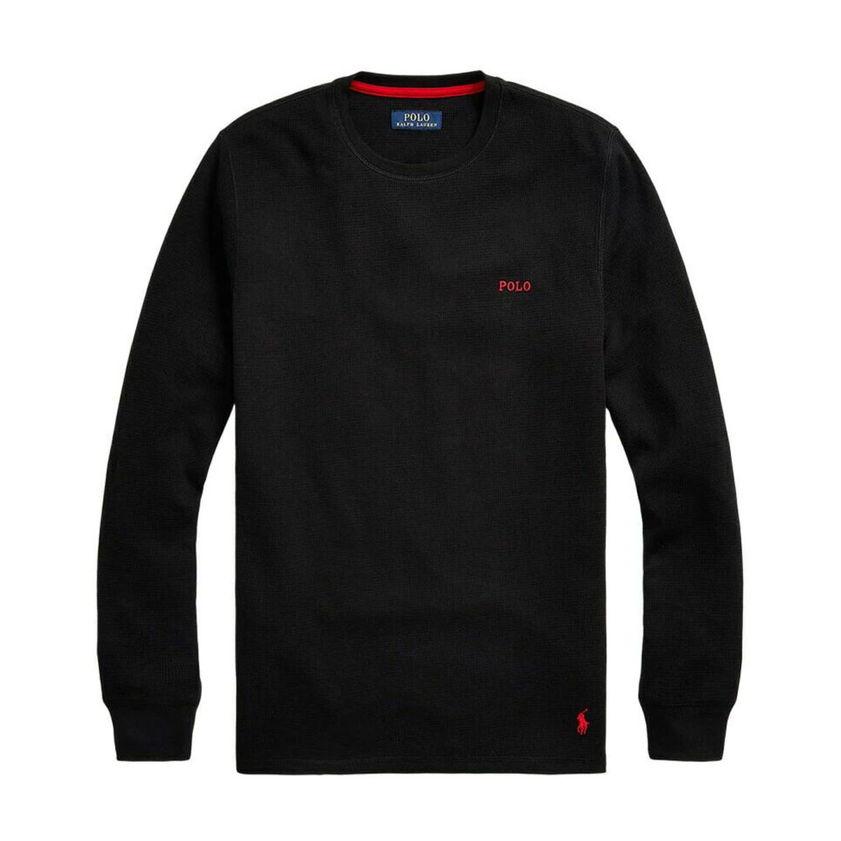�ݥ� ���ե������ ��� ĹµT����� ������ POLO RALPH LAUREN �����ޥ�T����� ��åե����� ����T FOLDED WAFFLE LONG SLEEVE CREE TEE T-SHIRT PWLC2 POLO BLACK / RL2000 RED LOGO