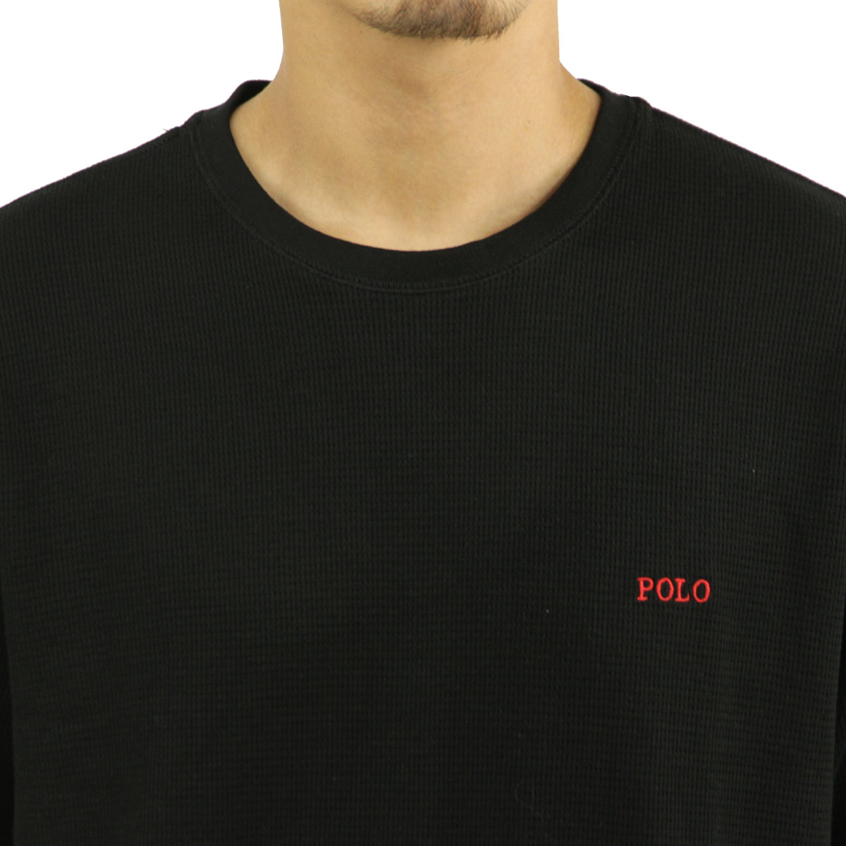 �ݥ� ���ե������ ��� ĹµT����� ������ POLO RALPH LAUREN �����ޥ�T����� ��åե����� ����T FOLDED WAFFLE LONG SLEEVE CREE TEE T-SHIRT PWLC2 POLO BLACK / RL2000 RED LOGO