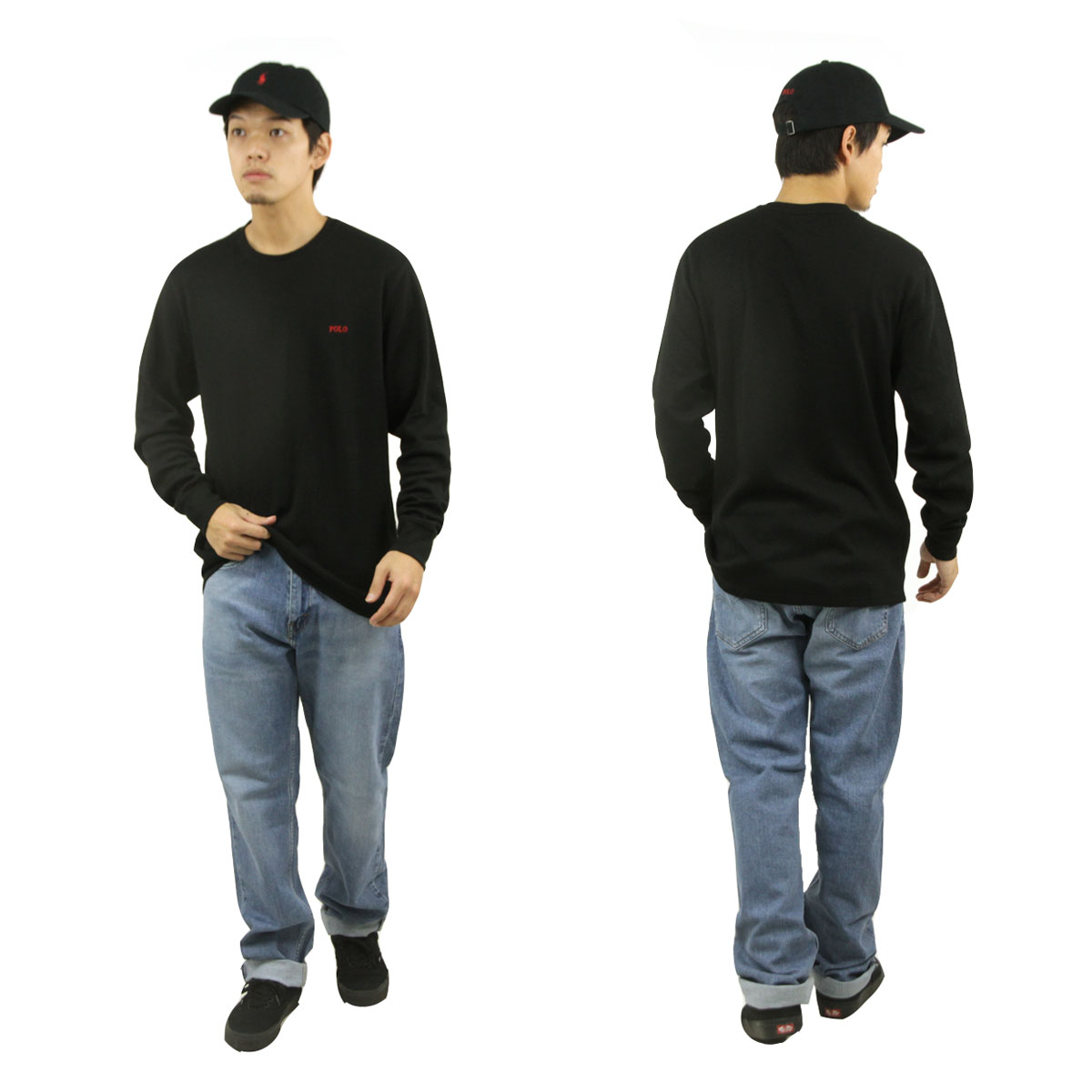 �ݥ� ���ե������ ��� ĹµT����� ������ POLO RALPH LAUREN �����ޥ�T����� ��åե����� ����T FOLDED WAFFLE LONG SLEEVE CREE TEE T-SHIRT PWLC2 POLO BLACK / RL2000 RED LOGO