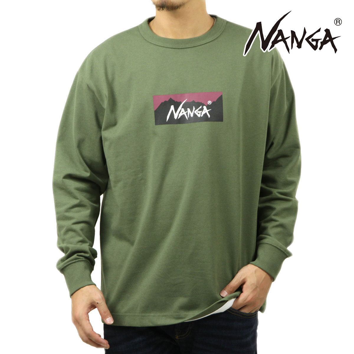 �ʥ� ��� ĹµT����� ��������Ź NANGA ���롼�ͥå� ���� ����T ECO HYBRID BOX LOGO LONG SLEEVE TEE NW2431-1E150 GRN GREEN