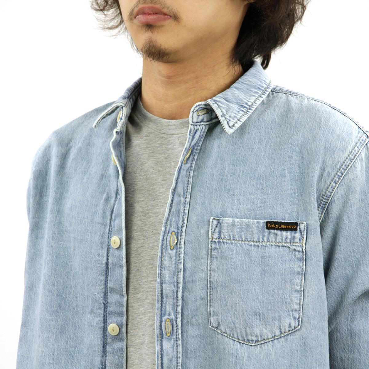̡ǥ   Ź Nudie Jeans Ĺµǥ˥ॷ ALBERT LIGHT STRUCTURE DENIM SHIRTS B26 140646 A62B B1C C1D D6E E07F