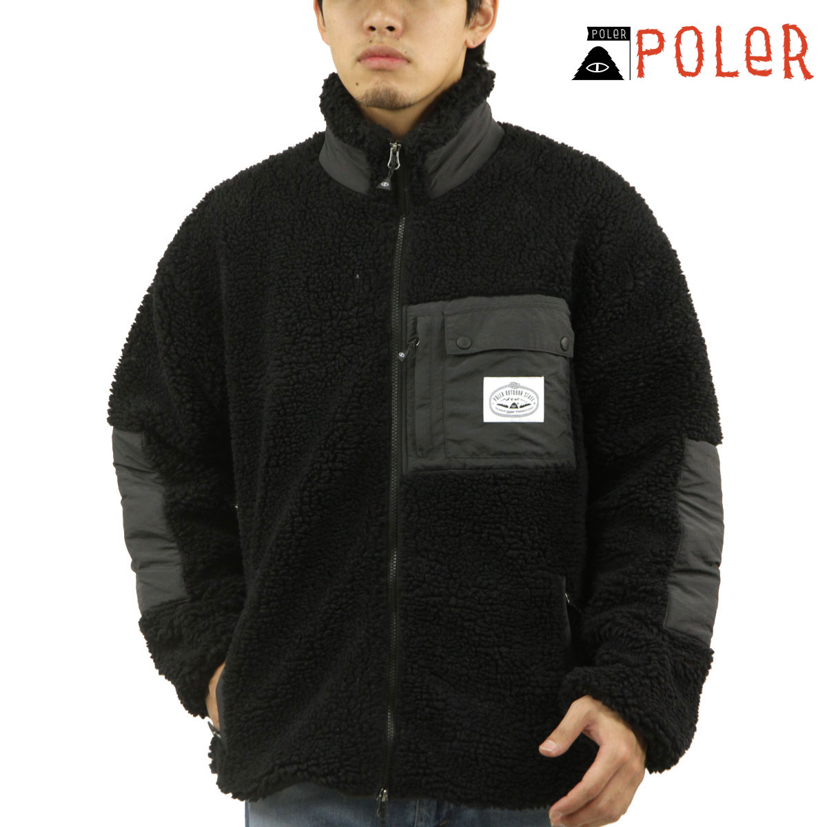 �ݡ��顼 ��� �ե꡼�����㥱�å� ��������Ź POLER �������� �ܥ� ������ѥ��㥱�å� JACQUARD SHERPA JACKET D 243MCV0022-BLK BLACK