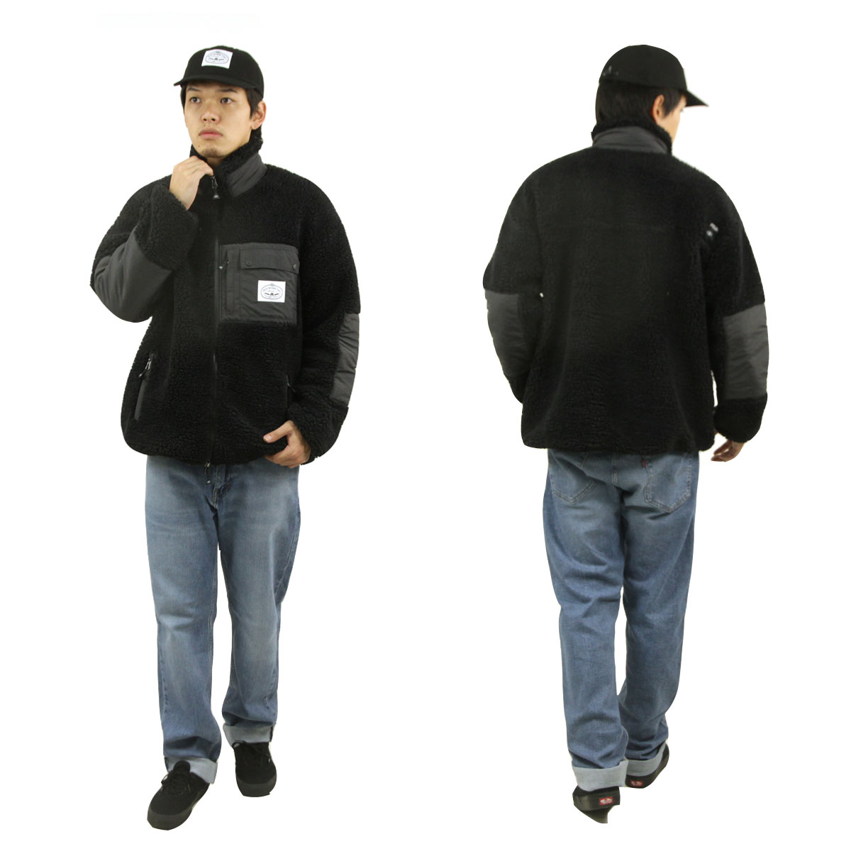 �ݡ��顼 ��� �ե꡼�����㥱�å� ��������Ź POLER �������� �ܥ� ������ѥ��㥱�å� JACQUARD SHERPA JACKET D 243MCV0022-BLK BLACK