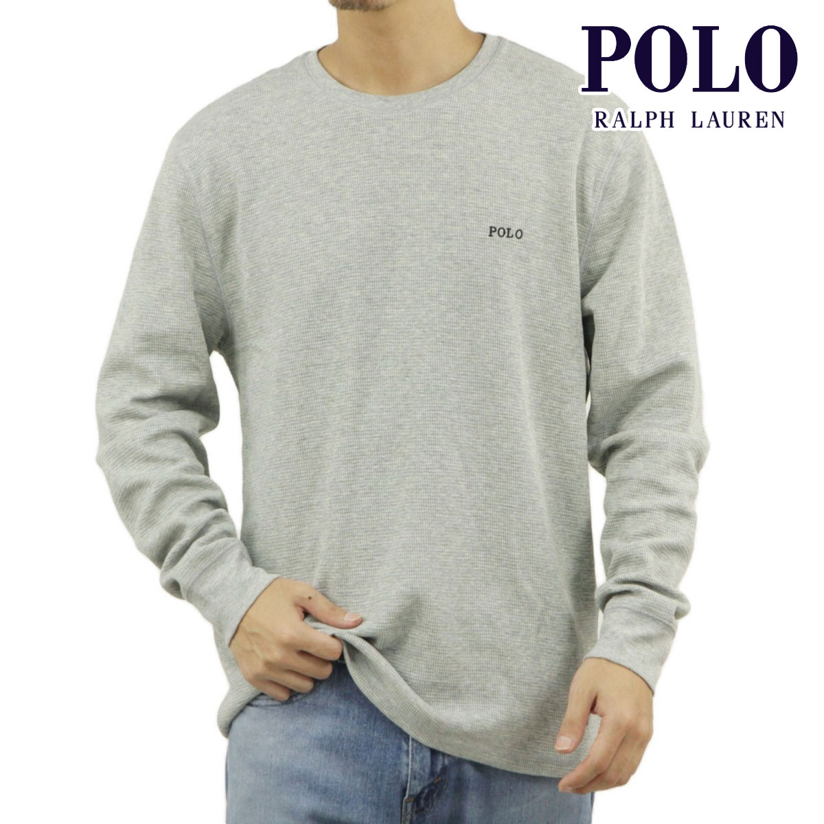 �ݥ� ���ե������ ��� ĹµT����� ������ POLO RALPH LAUREN �����ޥ�T����� ��åե����� ����T FOLDED WAFFLE LONG SLEEVE CREE TEE T-SHIRT PWLC2 CHARCOAL HEATHER / NEVIS LOGO